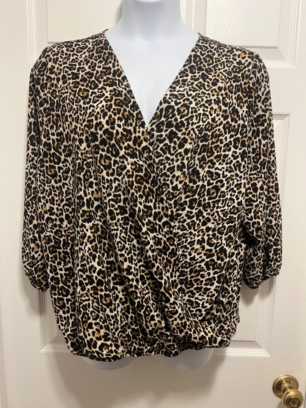 Leopard Print Surplice Blouse - Tan/Black